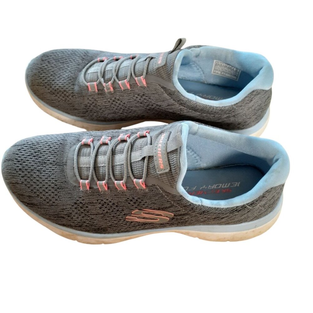 Skechers Womens Summits Fun Flair Trainer Sneaker Size 9.5 Gray Memory Foam
